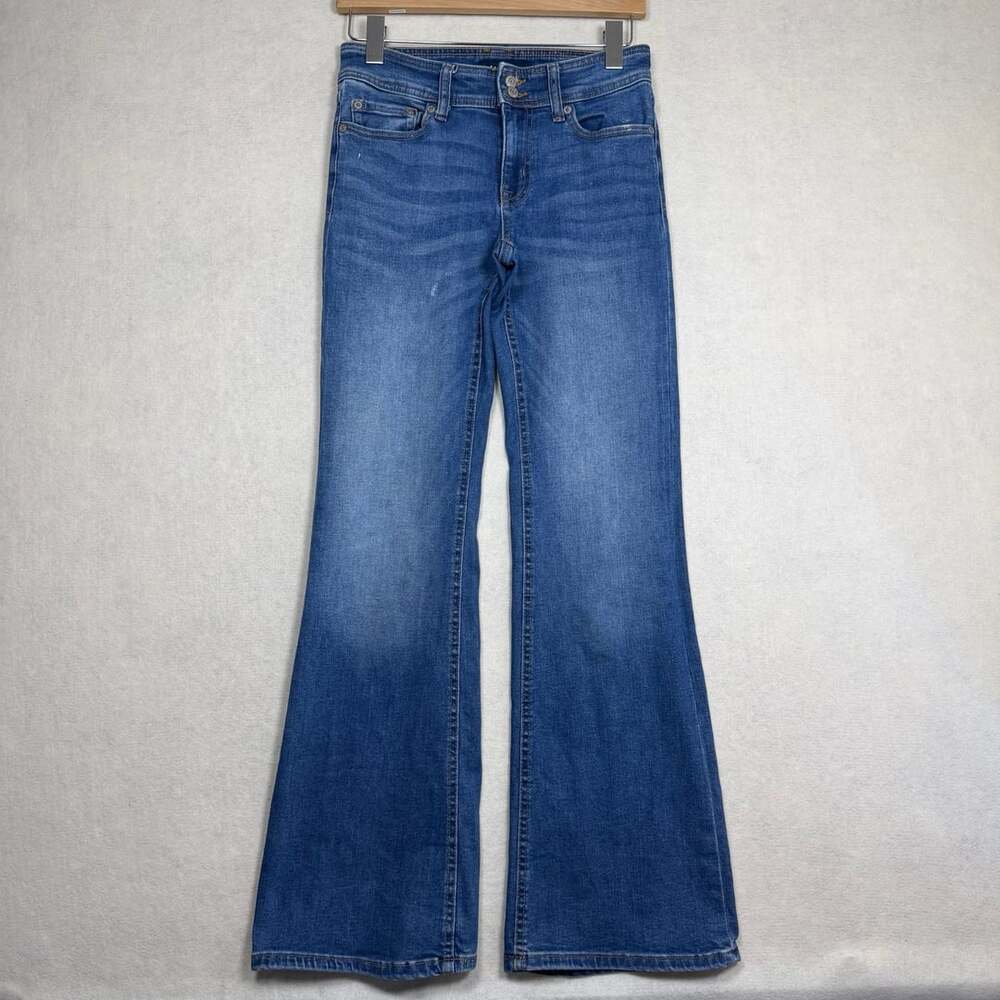 Aeropostale Jeans Womens 2 Regular Blue Denim Flare Button Flap Pockets Y2K